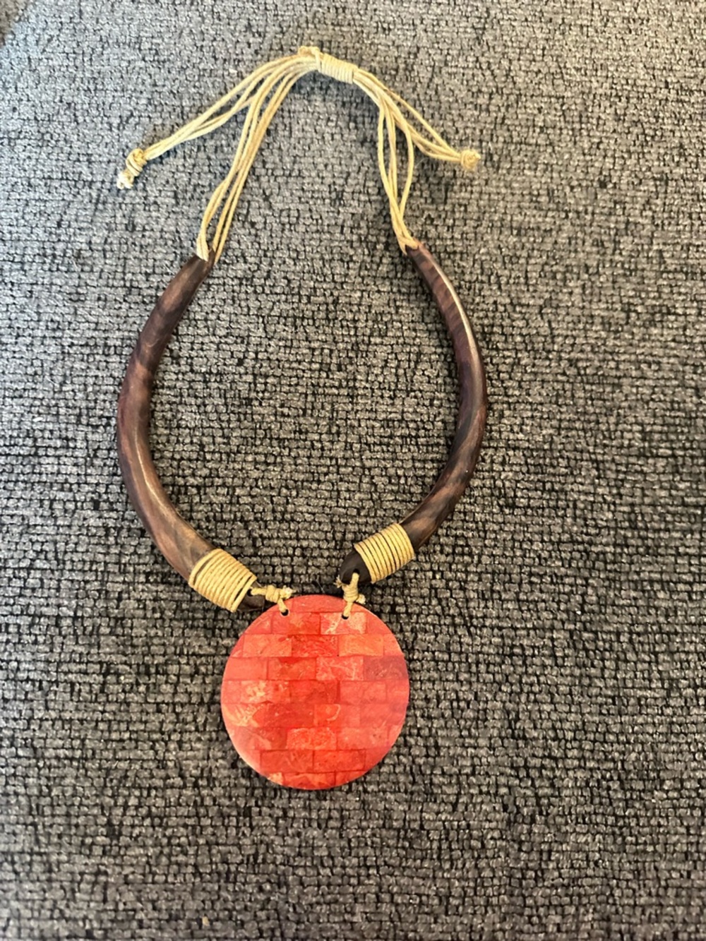 Handcrafted Y2K Red Pendant Necklace with Natural Wood Accents